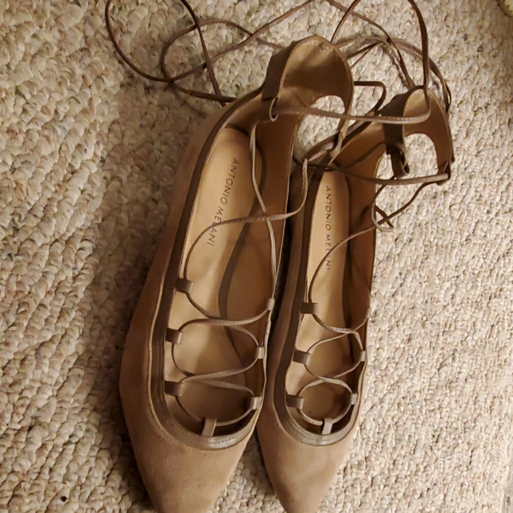 Antonio Melani suede flats with ankle wrap ties